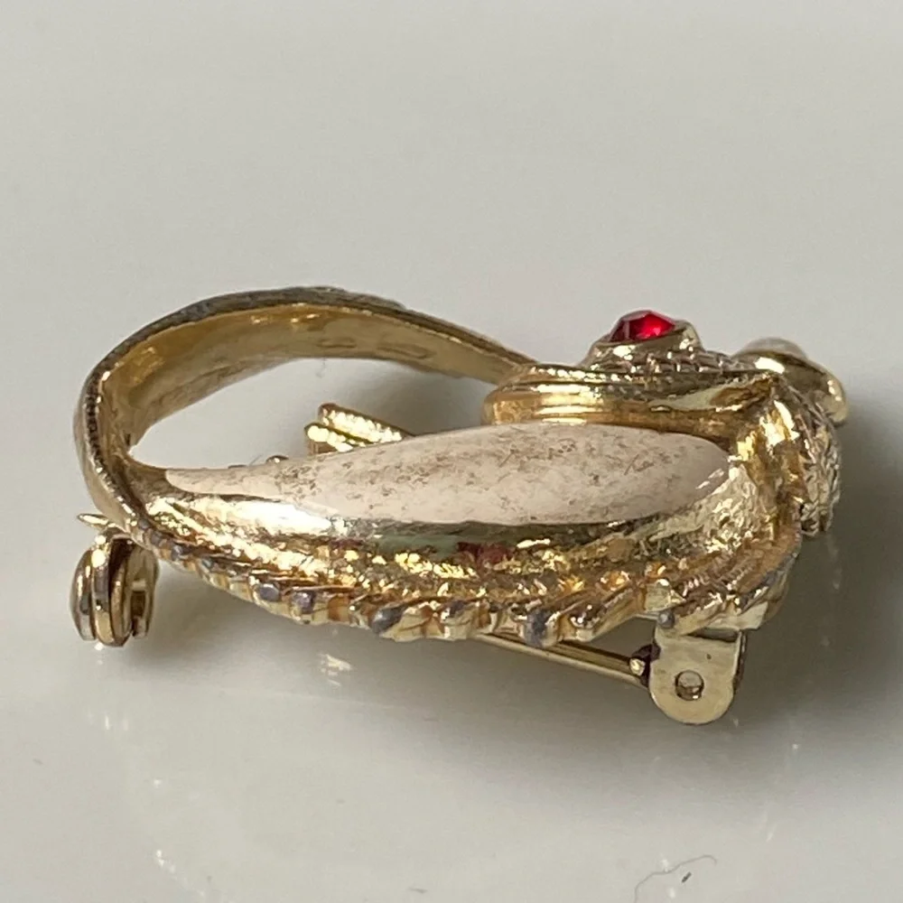 Vintage Koi Fish Crystal Rhinestone Enamel Women’s Gold Tone Pin Brooch - Picture 4 of 6